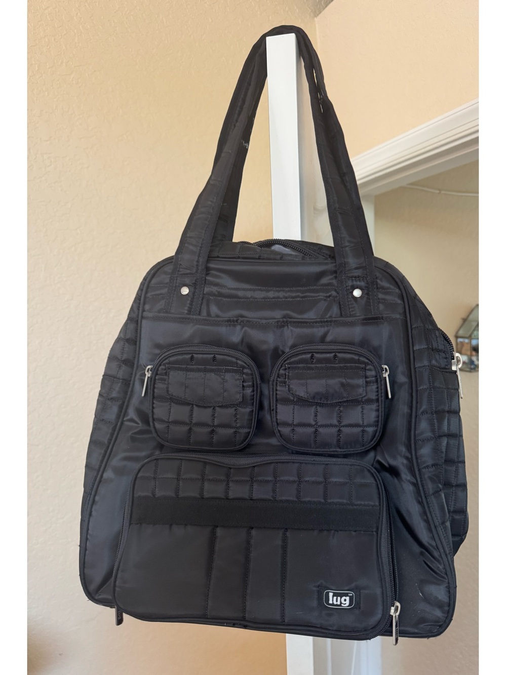 lug Black Quilted Duffel Tote Bag with lots of Pockets
